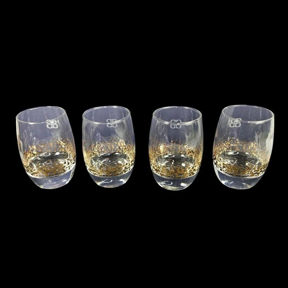 Baileys Irish Cream Low Ball Glasses Set of 4 Barware Gold Dot Confetti READ